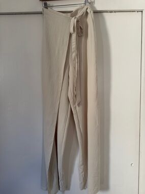 Zara Cream Flowy Wrap Wide-Leg Trousers Small